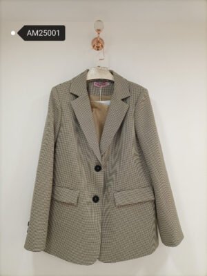 Houndstooth Structured Blazer – Notch Lapel | MX Craft Studio|Houndstooth Structured Blazer – with waist tie | MX Craft Studio|Houndstooth Structured Blazer – back detail view | MX Craft Studio