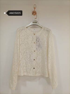 Floral Lace Sheer Cardigan – Gold Button Knit | MX Craft Studio