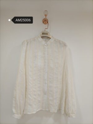 Eyelet Stripe Button-Down Blouse – Ruffle Trim | MX Craft Studio