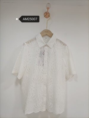 Palm Tree Broderie Anglaise Shirt – White Eyelet Cotton | MX Craft Studio|Palm Tree Broderie Anglaise Shirt – matching shorts set view | MX Craft Studio