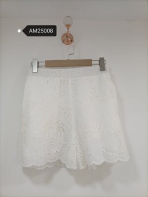 Palm Tree Eyelet Shorts – Scalloped Resort Shorts | MX Craft Studio|Palm Tree Eyelet Shorts – flat lay with matching shirt | MX Craft Studio