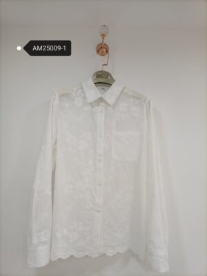 Delicate Floral Embroidered Shirt – White Cotton Voile | MX Craft Studio|Delicate Floral Embroidered Shirt – back detail view | MX Craft Studio