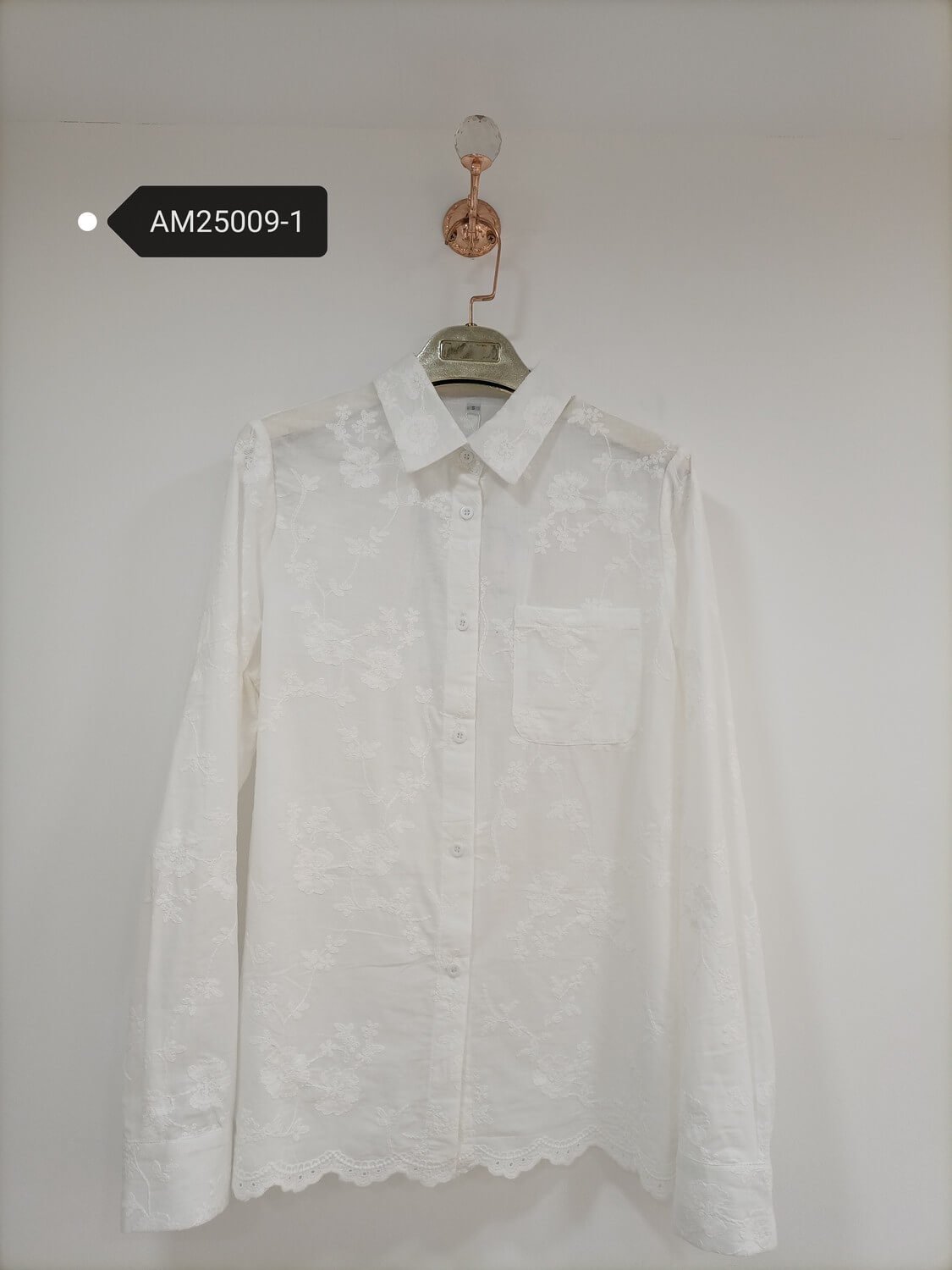 am25009 1 Delicate Floral Embroidered Shirt – White Cotton Voile | MX Craft Studio|Delicate Floral Embroidered Shirt – back detail view | MX Craft Studio