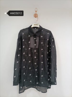 Black Sheer Floral Embroidered Shirt – Cotton Voile | MX Craft Studio