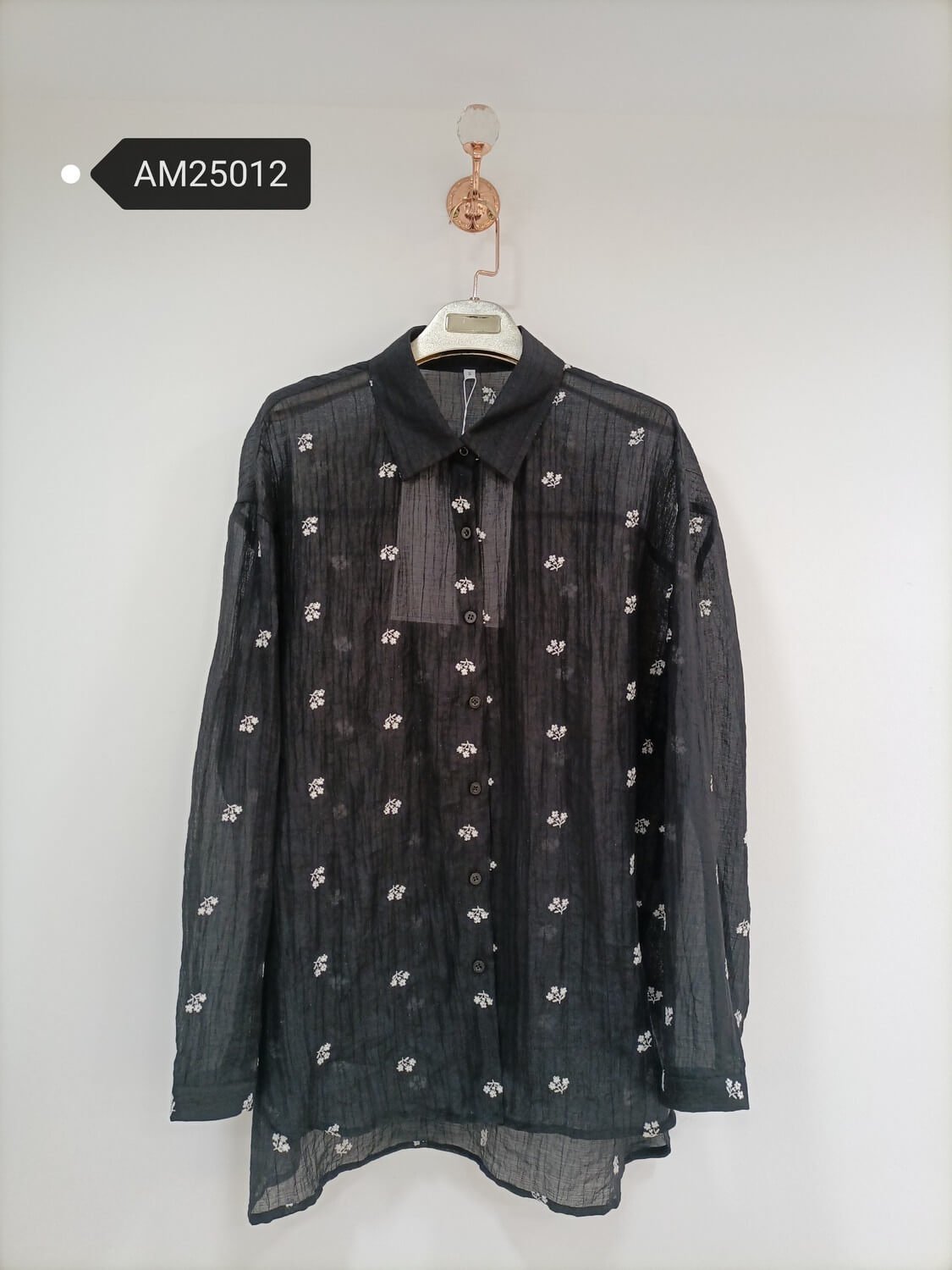 am25012 Black Sheer Floral Embroidered Shirt – Cotton Voile | MX Craft Studio