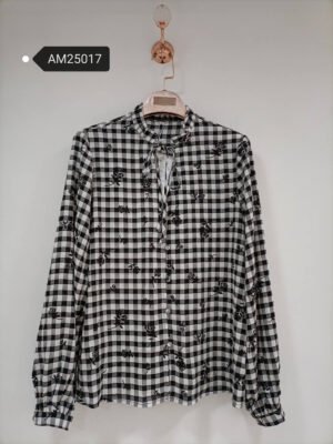 Rose Overlay Gingham Blouse – tie neck detail | MX Craft Studio