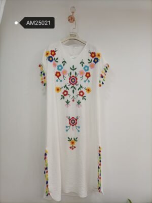 Vibrant Embroidered Tassel Dress – shift dress front view | MX Craft Studio
