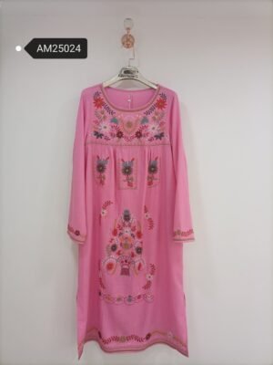 Botanical Embroidered Dress – fuchsia pink peasant midi | MX Craft Studio