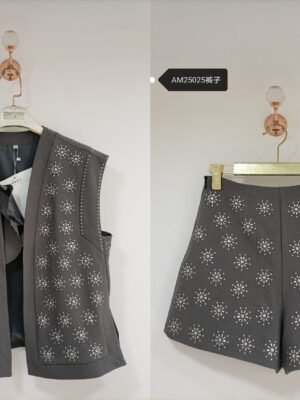Glittering Sequin Vest & Shorts Set – full set view | MX Craft Studio|Glittering Sequin Shorts – high-waist shorts front view | MX Craft Studio|Glittering Sequin Vest – open-front waistcoat front view | MX Craft Studio