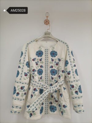 Quilted Folk Floral Sash Coat – Cotton Light Jacket | MX Craft Studio