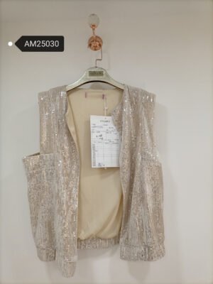 Glittering Sequin Vest – champagne gold flat-front waistcoat | MX Craft Studio