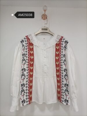 Embroidered Pintuck Blouse – Eyelet Lace Collar Cotton | MX Craft Studio