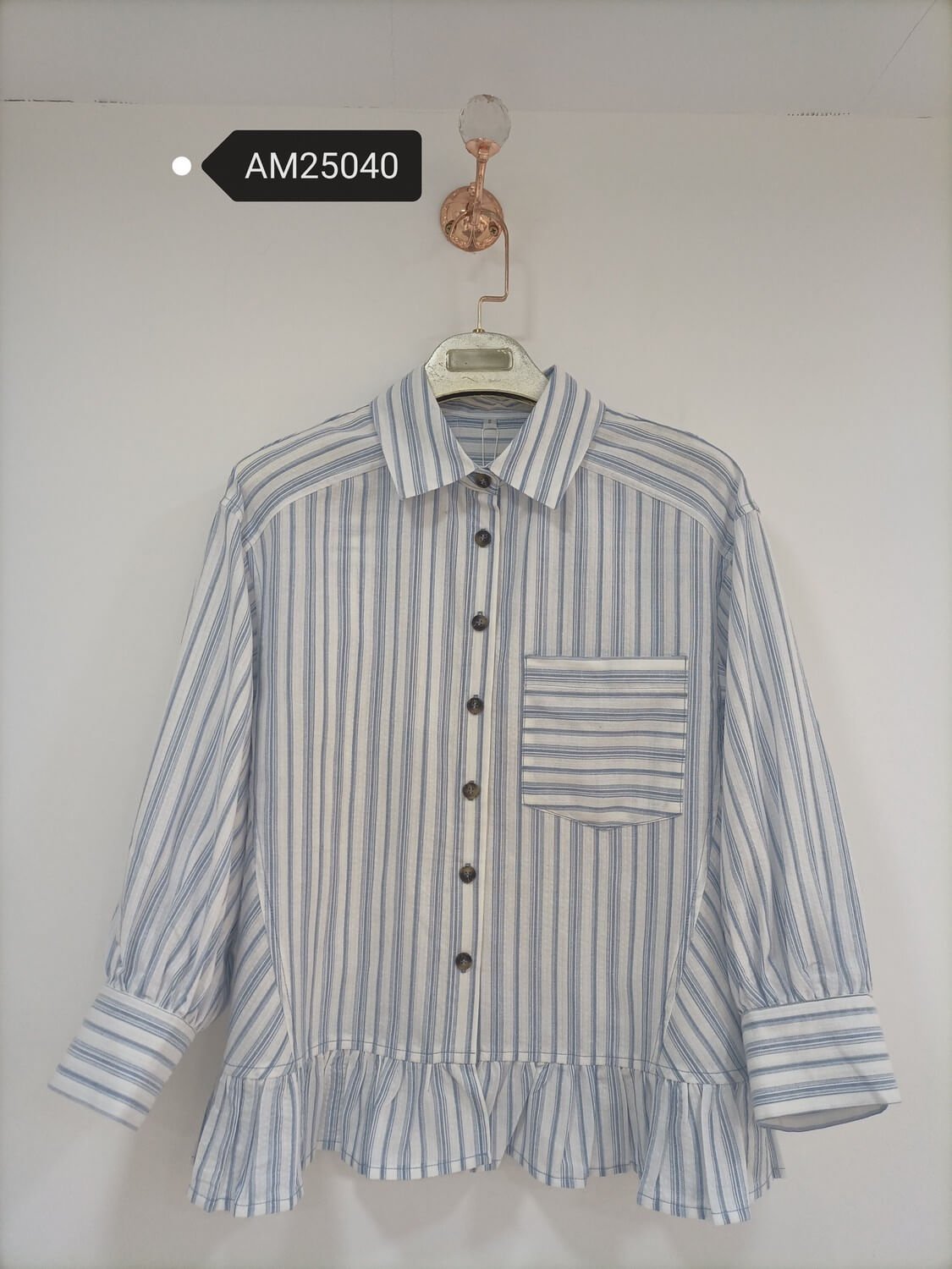 am25040 Striped Peplum Shirt – Cotton Linen Ruffle Hem | MX Craft Studio|Striped Peplum Shirt – wide stripe colorway | MX Craft Studio