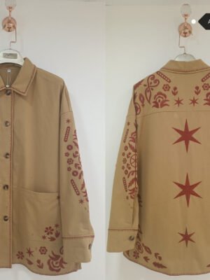 Folk Art Embroidered Jacket – Terracotta Cotton Twill | MX Craft Studio