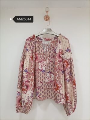 Patchwork Print Balloon Sleeve Blouse – Bohemian Cotton | MX Craft Studio