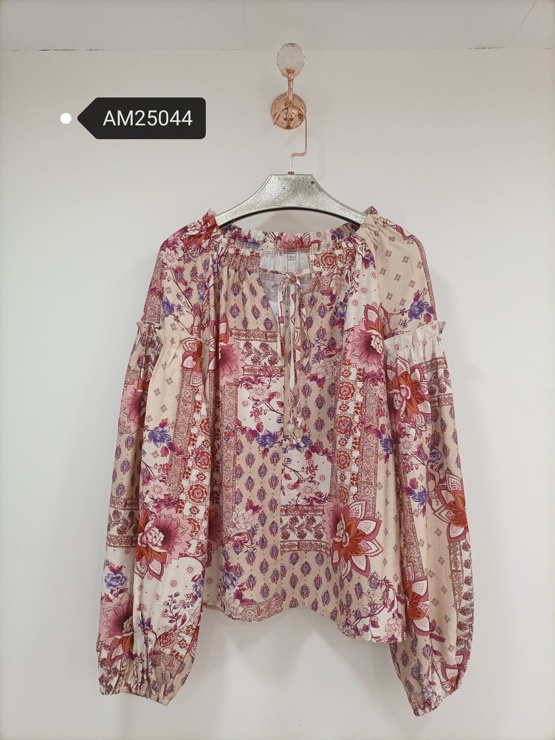 am25044 Patchwork Print Balloon Sleeve Blouse – Bohemian Cotton | MX Craft Studio