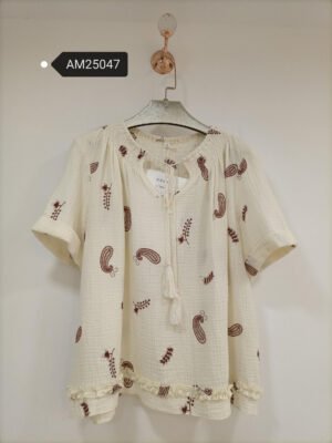 Paisley Embroidered Gauze Blouse – Cotton Double Gauze Tassel | MX Craft Studio