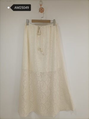 Floral Lace Drawstring Maxi Skirt – Cream Cotton | MX Craft Studio