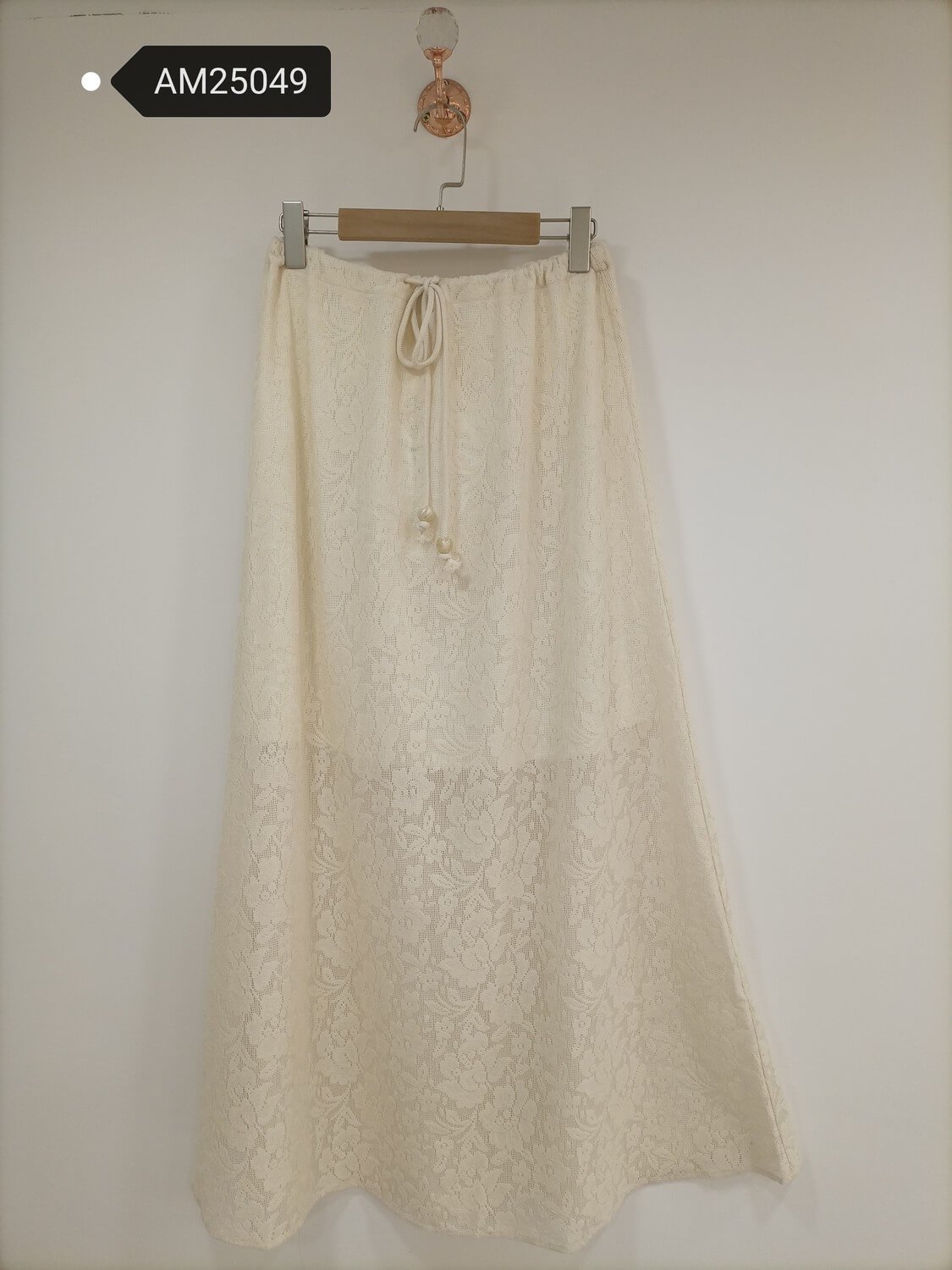 am25049 Floral Lace Drawstring Maxi Skirt – Cream Cotton | MX Craft Studio