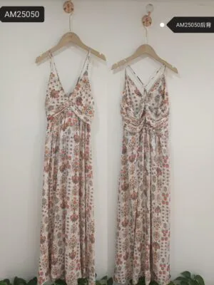 Floral Print Twist-Front Maxi Dress – Rayon | XM Fashion Mfg