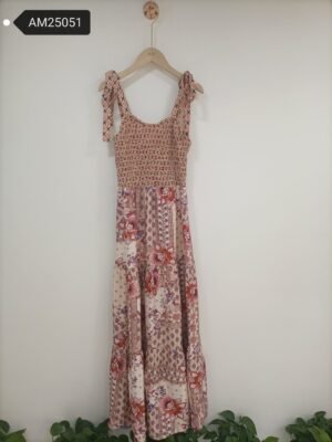 Patchwork Print Smocked Maxi Dress – Warm Tones | MX Craft Studio