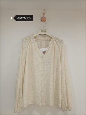Floral Lace Button-Front Blouse – Ruffle Collar Cotton | MX Craft Studio