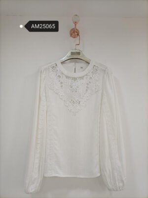 Cutwork Lace Yoke Blouse – Long Sleeve Cotton | MX Craft Studio