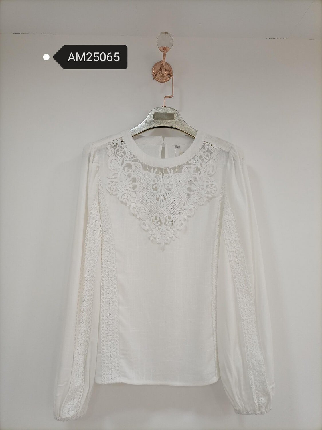 am25065 Cutwork Lace Yoke Blouse – Long Sleeve Cotton | MX Craft Studio
