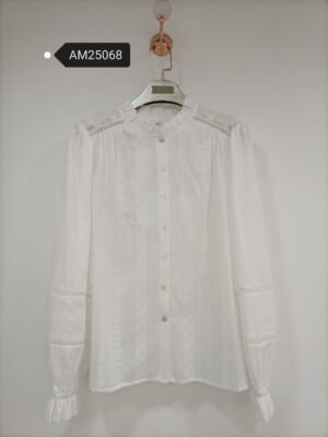 Tonal Embroidered Lace-Inset Blouse – Cotton | MX Craft Studio
