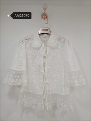 Eyelet Lace Tiered Cape Blouse – Tie Front Cotton | MX Craft Studio