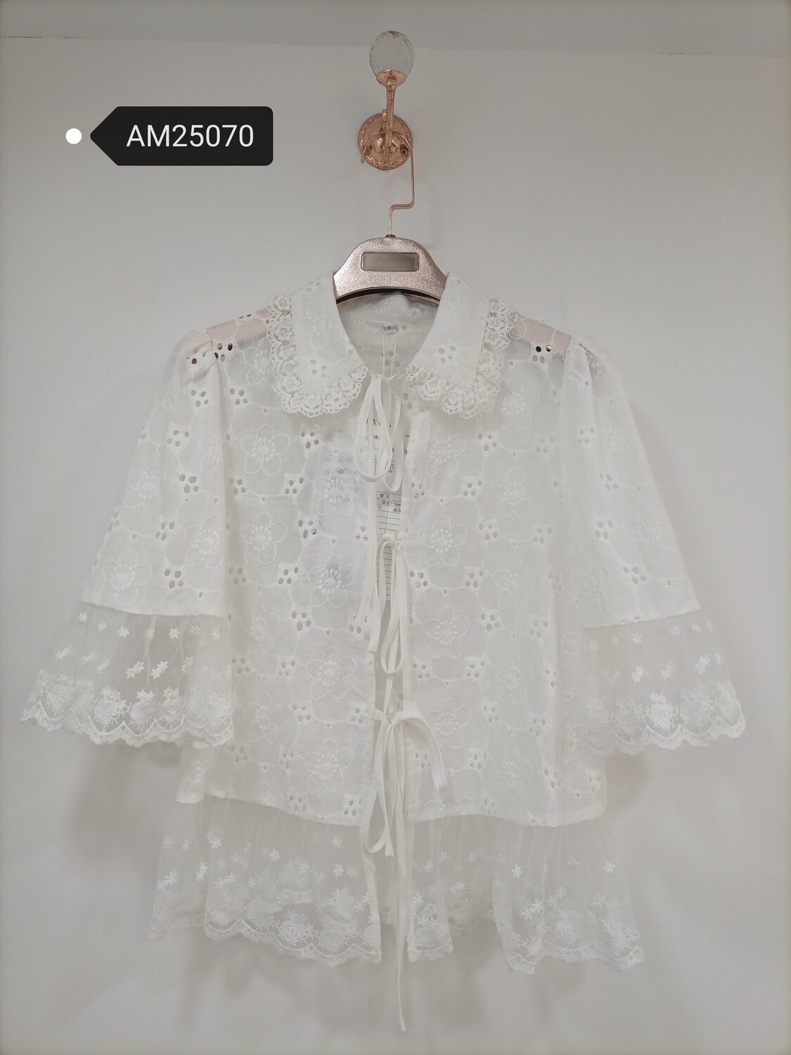 am25070 Eyelet Lace Tiered Cape Blouse – Tie Front Cotton | MX Craft Studio