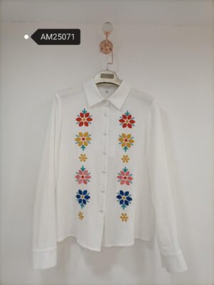 Multicolor Floral Embroidered Gauze Shirt – Cotton | MX Craft Studio