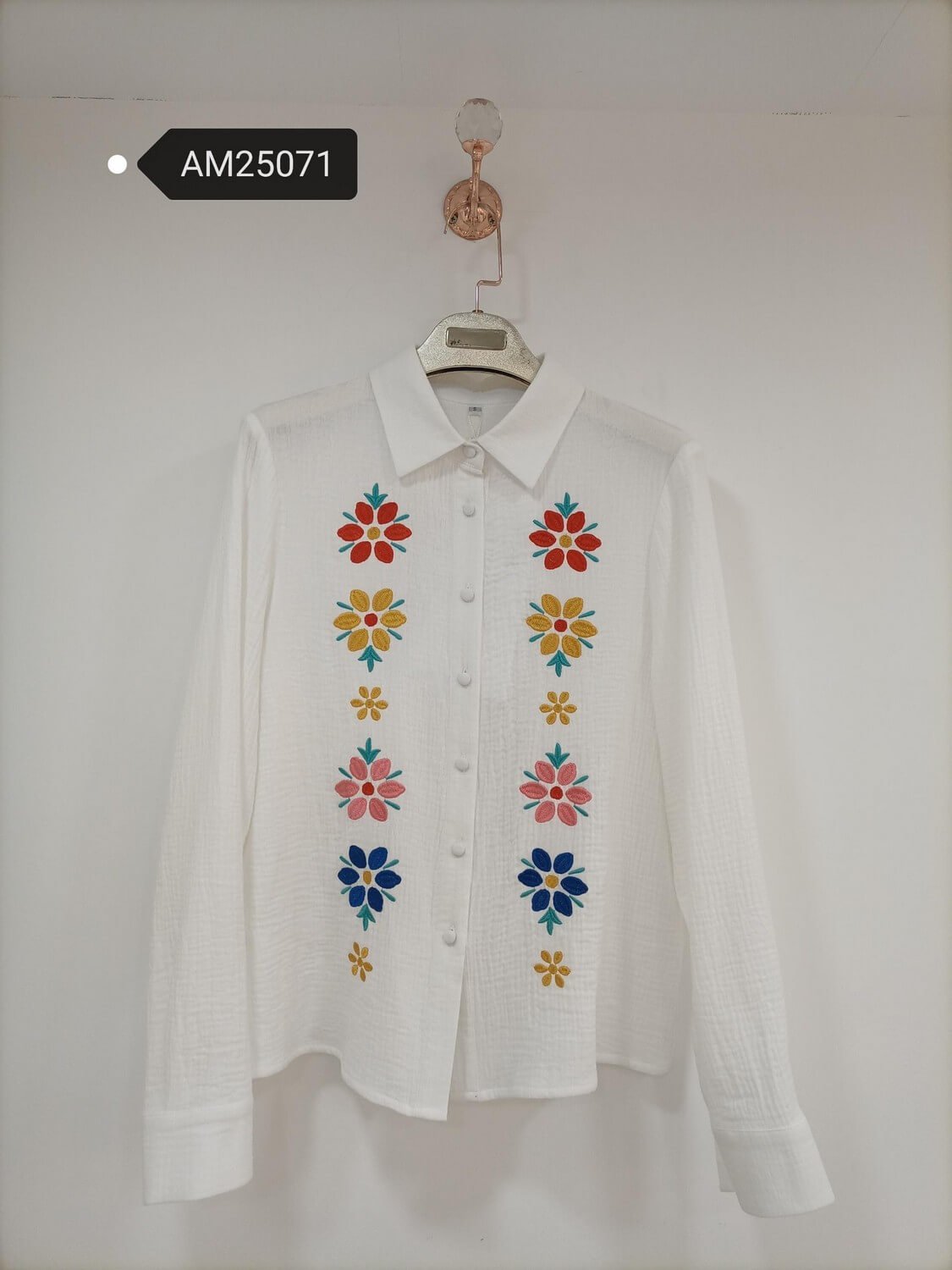 am25071 Multicolor Floral Embroidered Gauze Shirt – Cotton | MX Craft Studio