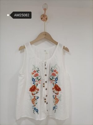 Sleeveless Floral Embroidered Top – colorful embroidery | XM Fashion Mfg
