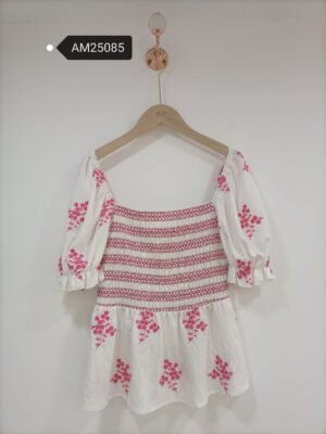 Smocked Floral Embroidered Peplum Top – smocked bodice | XM Fashion Mfg