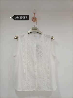 Scalloped Lace Insert Sleeveless Blouse – lace panel | XM Fashion Mfg