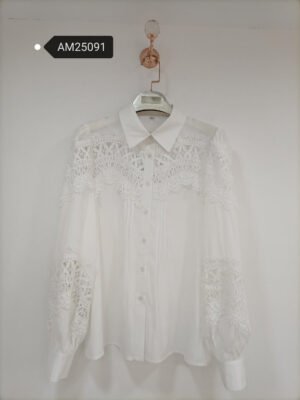 Pin-Tucked Lace Yoke Blouse – lace and pintuck detail | XM Fashion Mfg