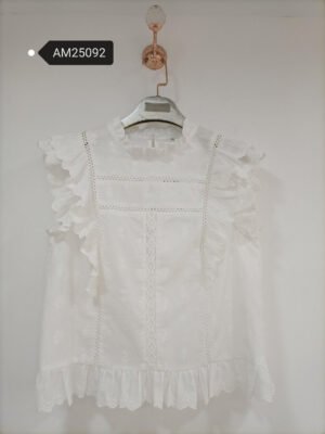 Ruffled Lace Insert Sleeveless Top – ruffle and lace detail | XM Fashion Mfg