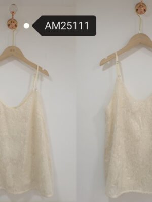 Sequin Slip Camisole Top – micro sequin detail | XM Fashion Mfg|Sequin Slip Camisole Top – back view | XM Fashion Mfg