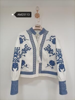 Embroidered Tassel Tie Jacket – blue floral embroidery | XM Fashion Mfg