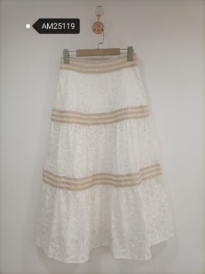 Embroidered Tiered Maxi Skirt – contrast lace trim | XM Fashion Mfg