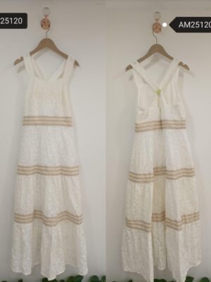 Embroidered Contrast Trim Maxi Dress – contrast crochet bands | XM Fashion Mfg|Embroidered Contrast Trim Maxi Dress – cross back straps | XM Fashion Mfg