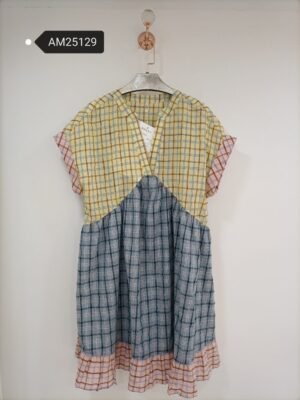 Mixed Check Tiered Mini Dress – patchwork plaid | XM Fashion Mfg