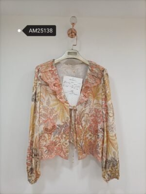 Floral Print Ruffled Tie-Front Top – tie front closure | XM Fashion Mfg