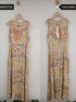 Floral Print Lace Back Maxi Dress – front view | XM Fashion Mfg|Floral Print Lace Back Maxi Dress – lace back cutout | XM Fashion Mfg