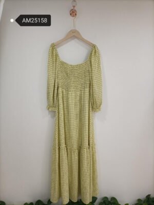 Gingham Smocked Midi Dress – Yellow – Full bodice smocking in yellow check | XM Fashion Mfg