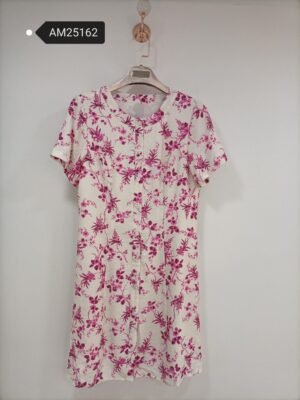 Floral Print Button-Down Dress – Pink floral print and tailored darts | XM Fashion Mfg