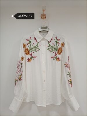 Floral Embroidered Button-Up Shirt – Multi-color floral embroidery | XM Fashion Mfg