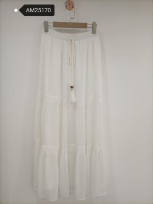 Tiered Sheer Maxi Skirt – Tassel Tie – Delicate lace inserts and tassel waist | XM Fashion Mfg