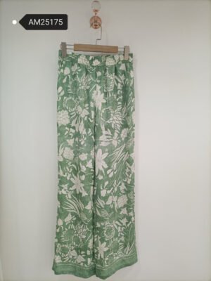 Botanical Print Wide-Leg Pants – Green botanical print and border hem | XM Fashion Mfg